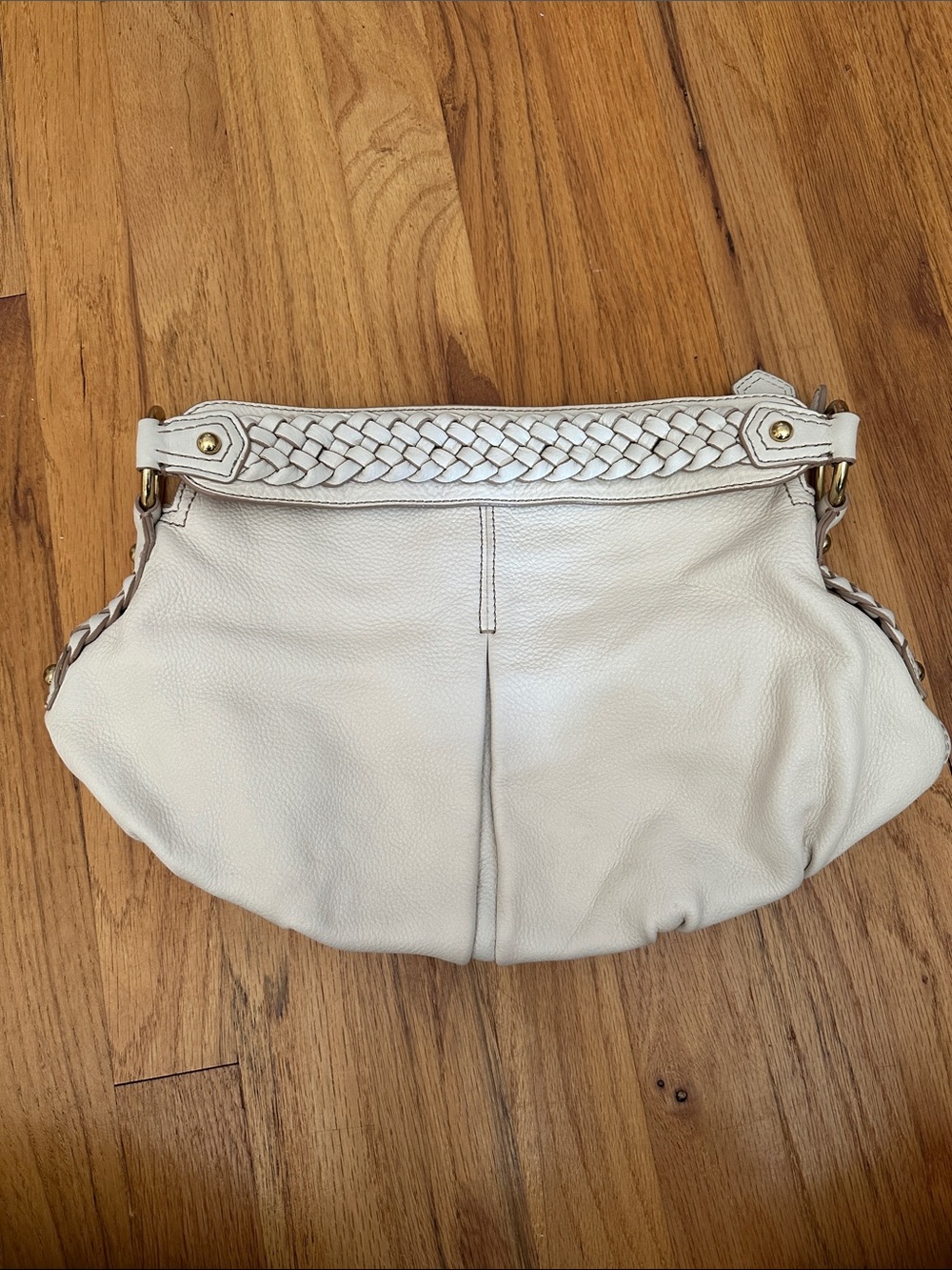 Banana Republic Cream Braided-Handle Leather Shoulder Bag